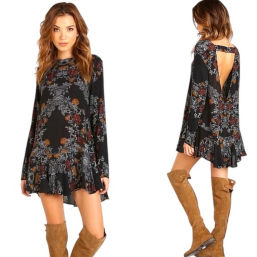 Free‎ People Smooth Talker Tunic Mini Dress Floral Long Sleeve Womens Size SP